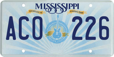 MS license plate ACO226