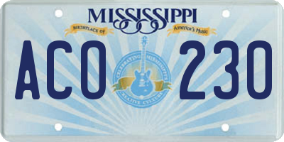 MS license plate ACO230