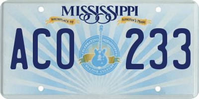 MS license plate ACO233
