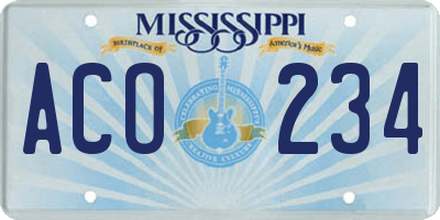 MS license plate ACO234