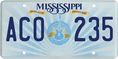 MS license plate ACO235