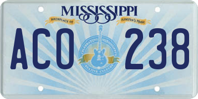 MS license plate ACO238
