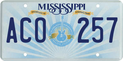 MS license plate ACO257