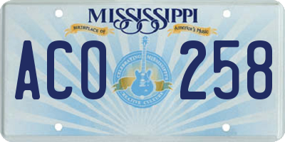 MS license plate ACO258