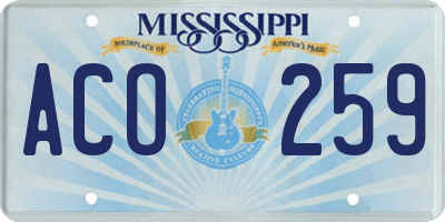 MS license plate ACO259