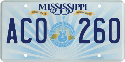 MS license plate ACO260