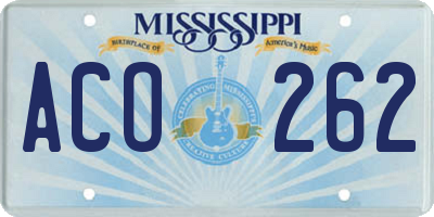 MS license plate ACO262