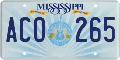 MS license plate ACO265