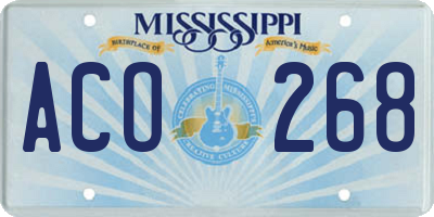 MS license plate ACO268