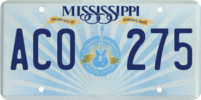 MS license plate ACO275