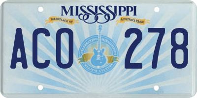 MS license plate ACO278