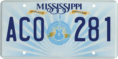MS license plate ACO281