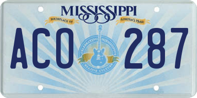 MS license plate ACO287