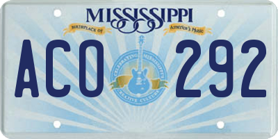 MS license plate ACO292