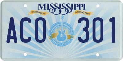 MS license plate ACO301