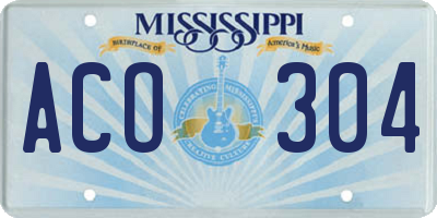 MS license plate ACO304
