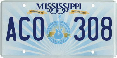 MS license plate ACO308
