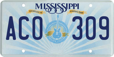 MS license plate ACO309
