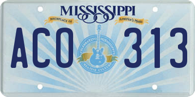 MS license plate ACO313