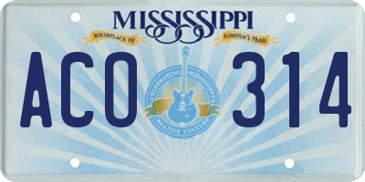 MS license plate ACO314