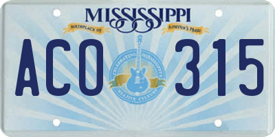 MS license plate ACO315