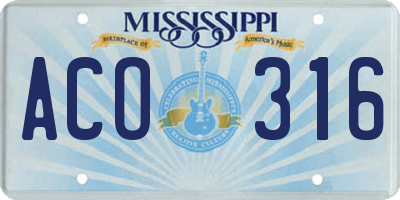 MS license plate ACO316
