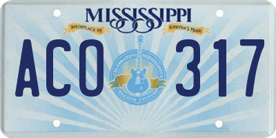 MS license plate ACO317