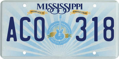 MS license plate ACO318