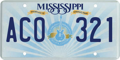 MS license plate ACO321