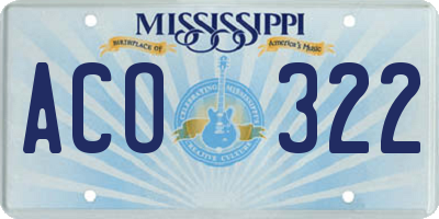 MS license plate ACO322