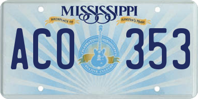 MS license plate ACO353