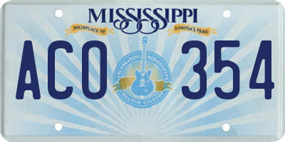 MS license plate ACO354
