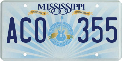 MS license plate ACO355