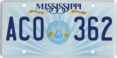 MS license plate ACO362