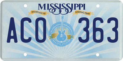 MS license plate ACO363
