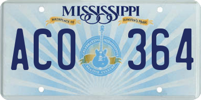 MS license plate ACO364
