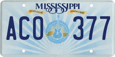MS license plate ACO377