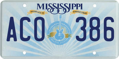 MS license plate ACO386