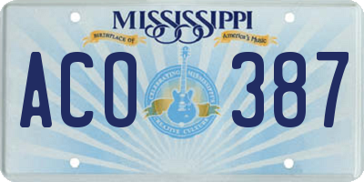 MS license plate ACO387