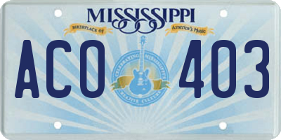 MS license plate ACO403