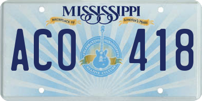 MS license plate ACO418