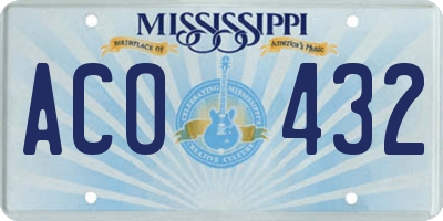 MS license plate ACO432