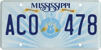 MS license plate ACO478