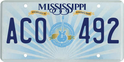 MS license plate ACO492