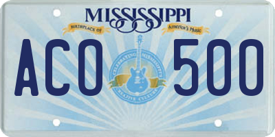 MS license plate ACO500