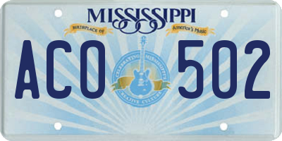 MS license plate ACO502