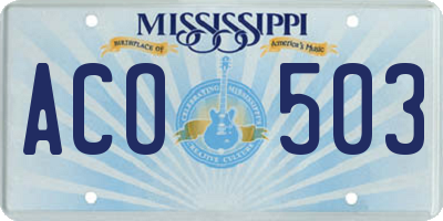 MS license plate ACO503
