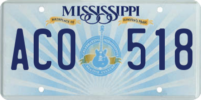 MS license plate ACO518