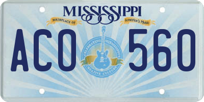 MS license plate ACO560