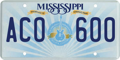 MS license plate ACO600